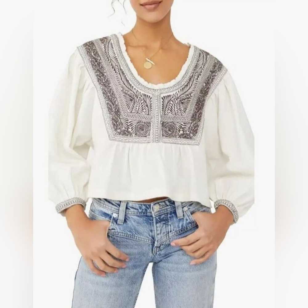 Free People Iggie Embroidered Top